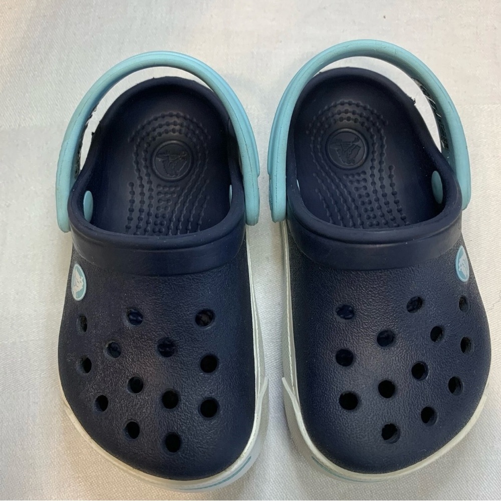 Crocs Origimal Navy/Teal/White Comfort Clogs Baby/Toddler Sz C4/C5